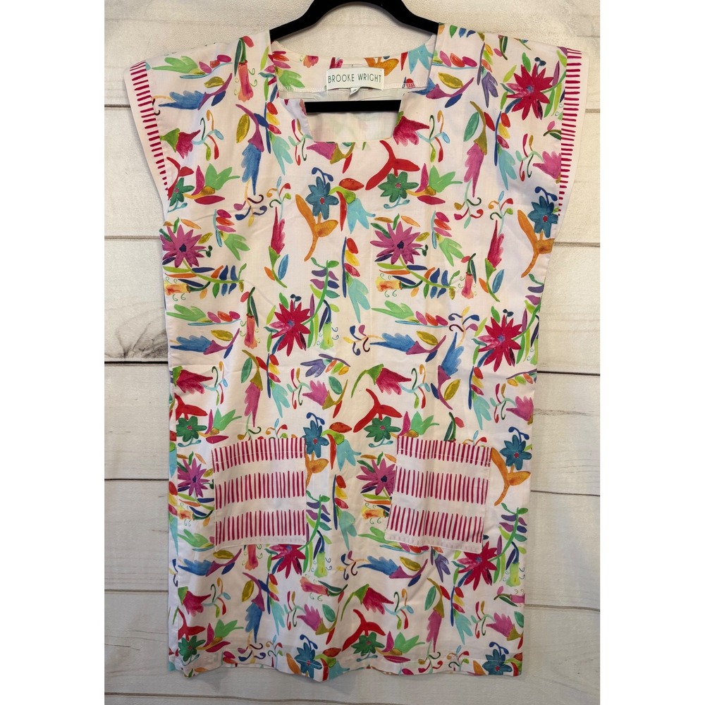 Brooke Wright Women's M Colorful Floral Print Cap Sleeve Tunic Dress Made in USA